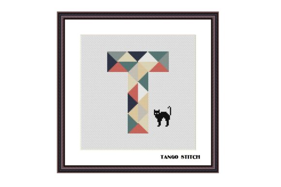 A Cozy Letter T Cross Stitch Pattern Featuring a Cute Cat
