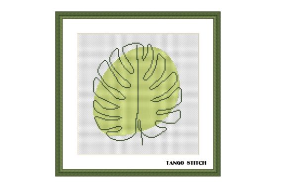 Abstract Green Monstera Cross Stitch for Boutique Apparel