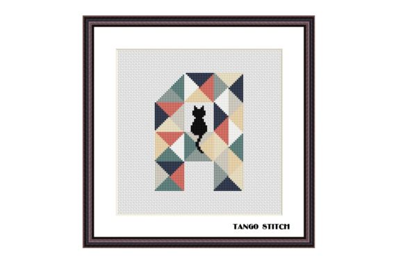 Charming Letter A and Cute Black Cat Cross Stitch
